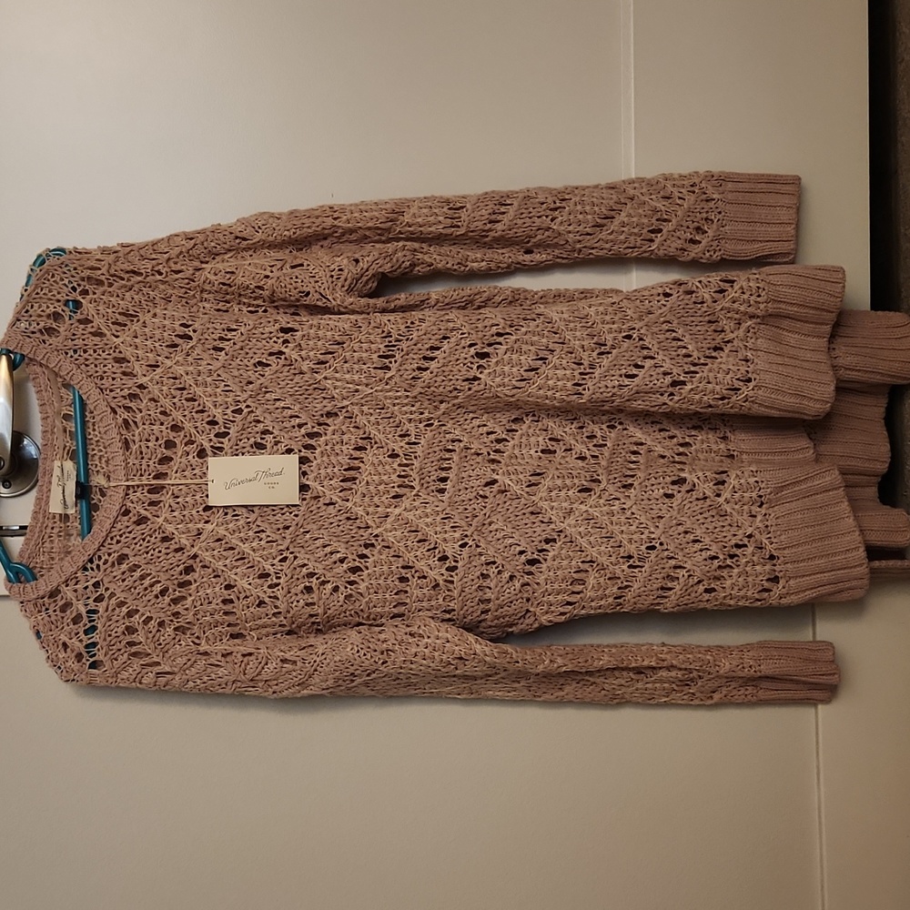 Universal Thread Open Stitch Crewneck Tunic Sweater Pink XXL
